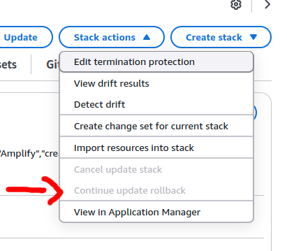 CloudFormation Stack Actions Menu